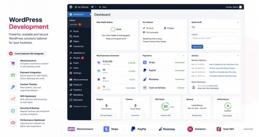 WordPress website dashboard