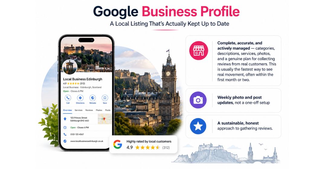 Business owner checking their online listing on a tablet